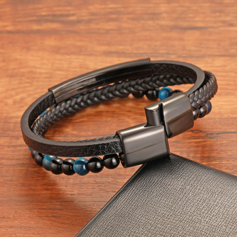 Buddha Stones Geflochtenes Lederarmband mit Tigerauge-Motiv, mehrlagig - image 3