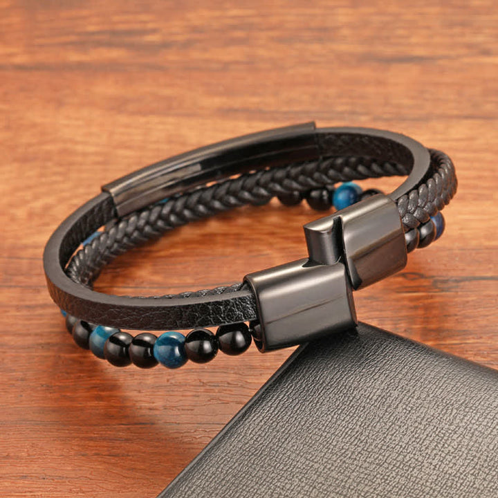 Buddha Stones Geflochtenes Lederarmband mit Tigerauge-Motiv, mehrlagig - image 3