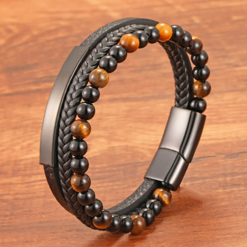 Buddha Stones Geflochtenes Lederarmband mit Tigerauge-Motiv, mehrlagig - image 9