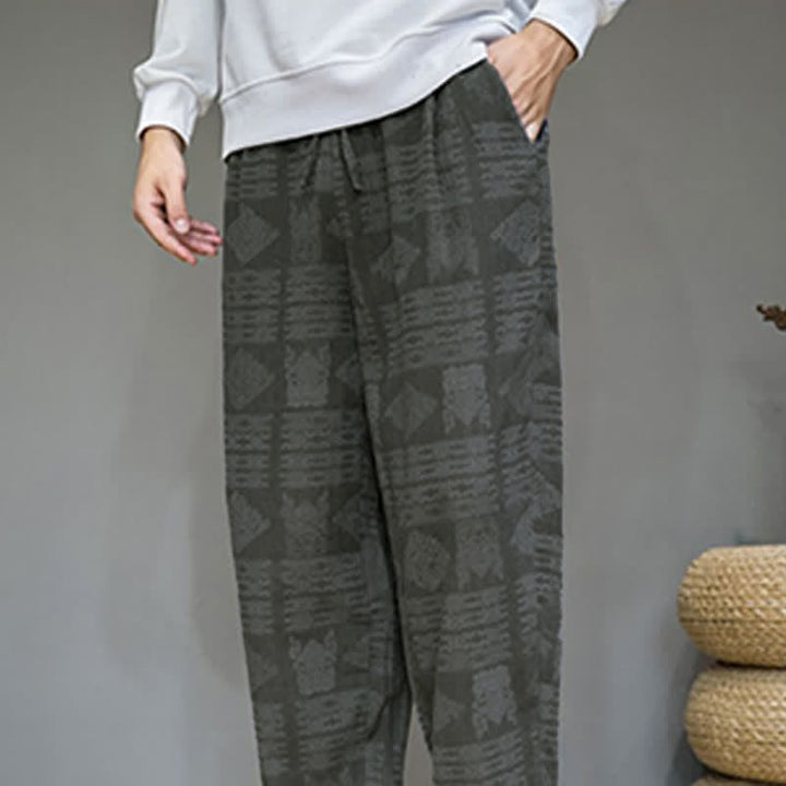 Buddha Stones Lässige lange Herrenhose im Vintage-Stil mit geometrischem Muster für Frühling und Sommer, gerades Bein und Taschen - image 7