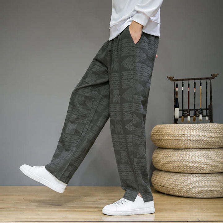 Buddha Stones Lässige lange Herrenhose im Vintage-Stil mit geometrischem Muster für Frühling und Sommer, gerades Bein und Taschen - image 5