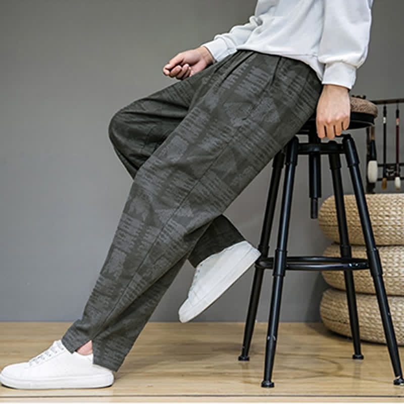 Buddha Stones Lässige lange Herrenhose im Vintage-Stil mit geometrischem Muster für Frühling und Sommer, gerades Bein und Taschen - image 6