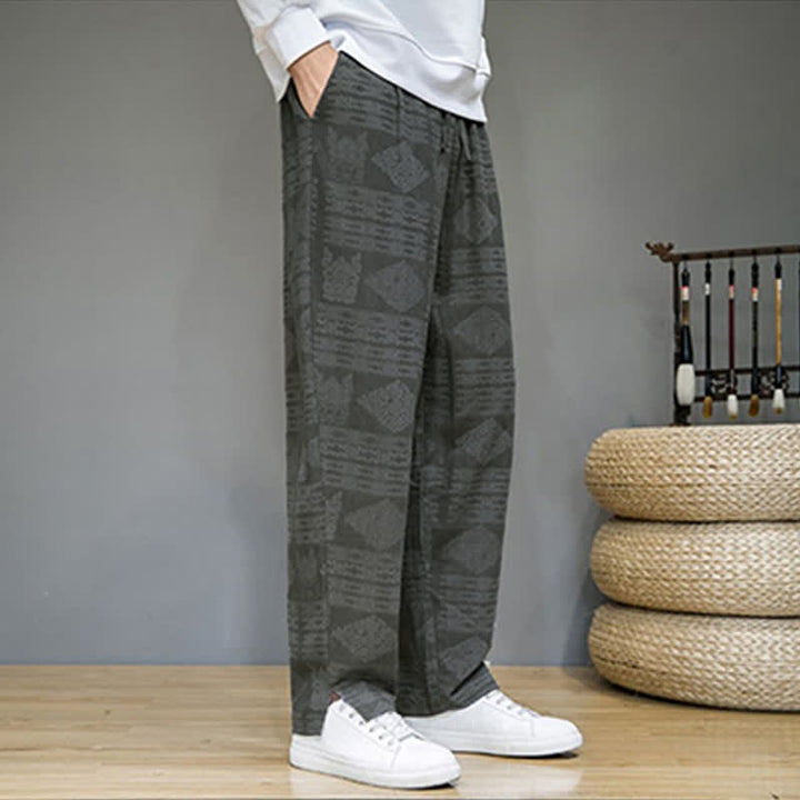 Buddha Stones Lässige lange Herrenhose im Vintage-Stil mit geometrischem Muster für Frühling und Sommer, gerades Bein und Taschen - image 4