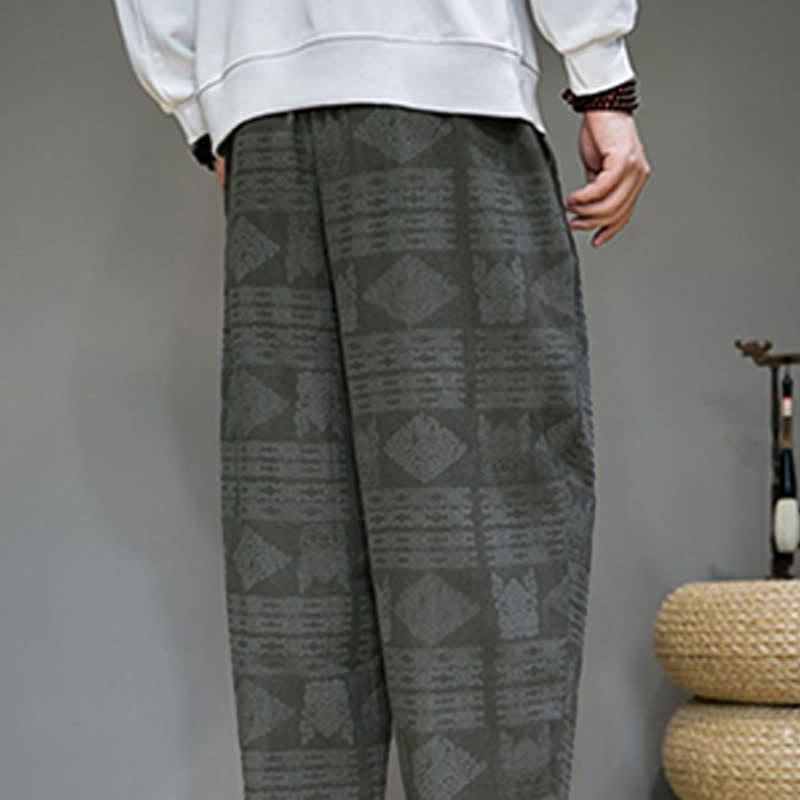 Buddha Stones Lässige lange Herrenhose im Vintage-Stil mit geometrischem Muster für Frühling und Sommer, gerades Bein und Taschen - image 8