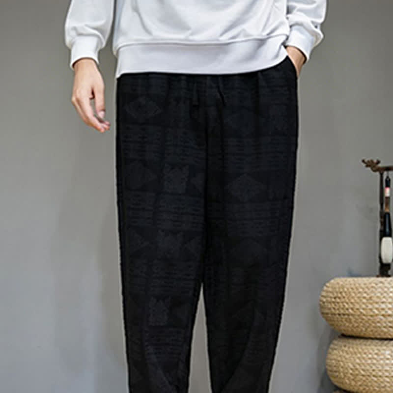 Buddha Stones Lässige lange Herrenhose im Vintage-Stil mit geometrischem Muster für Frühling und Sommer, gerades Bein und Taschen - image 14
