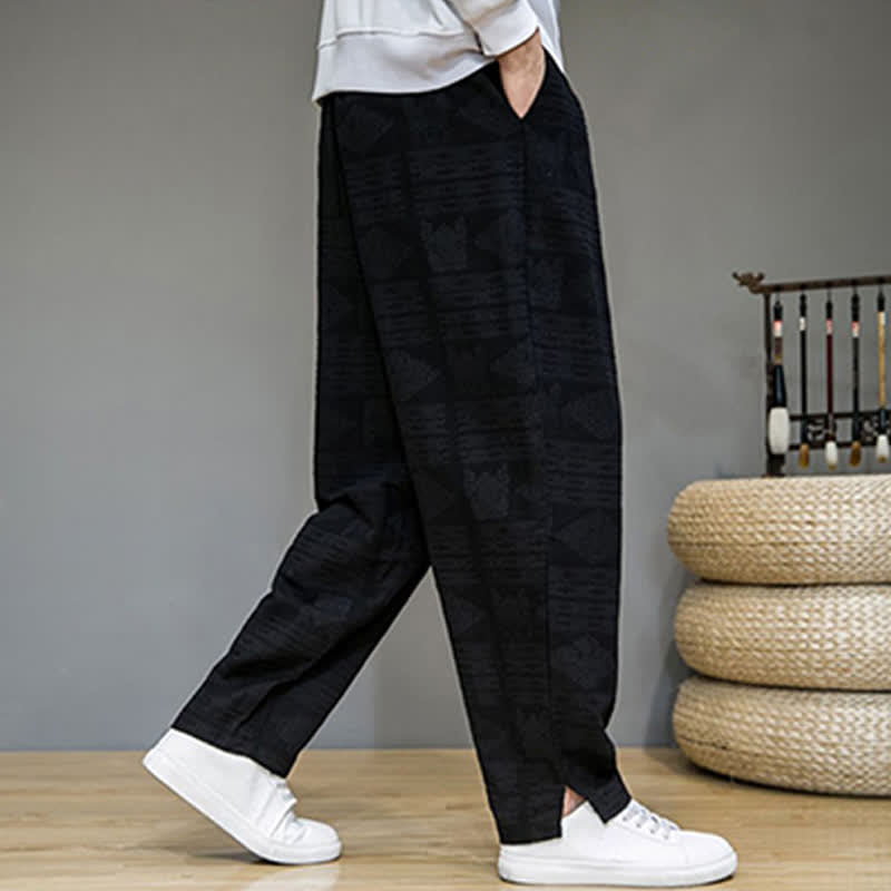 Buddha Stones Lässige lange Herrenhose im Vintage-Stil mit geometrischem Muster für Frühling und Sommer, gerades Bein und Taschen - image 12
