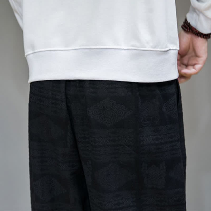 Buddha Stones Lässige lange Herrenhose im Vintage-Stil mit geometrischem Muster für Frühling und Sommer, gerades Bein und Taschen - image 17