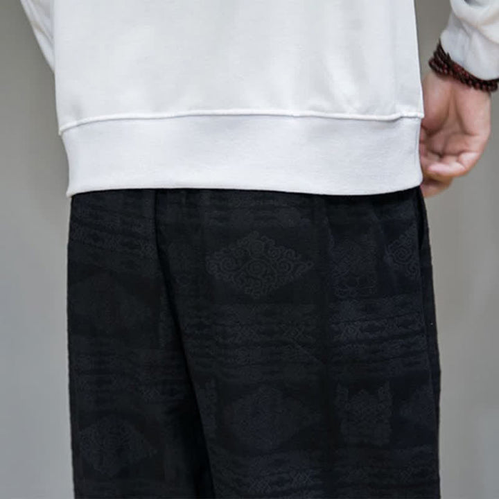 Buddha Stones Lässige lange Herrenhose im Vintage-Stil mit geometrischem Muster für Frühling und Sommer, gerades Bein und Taschen - image 17