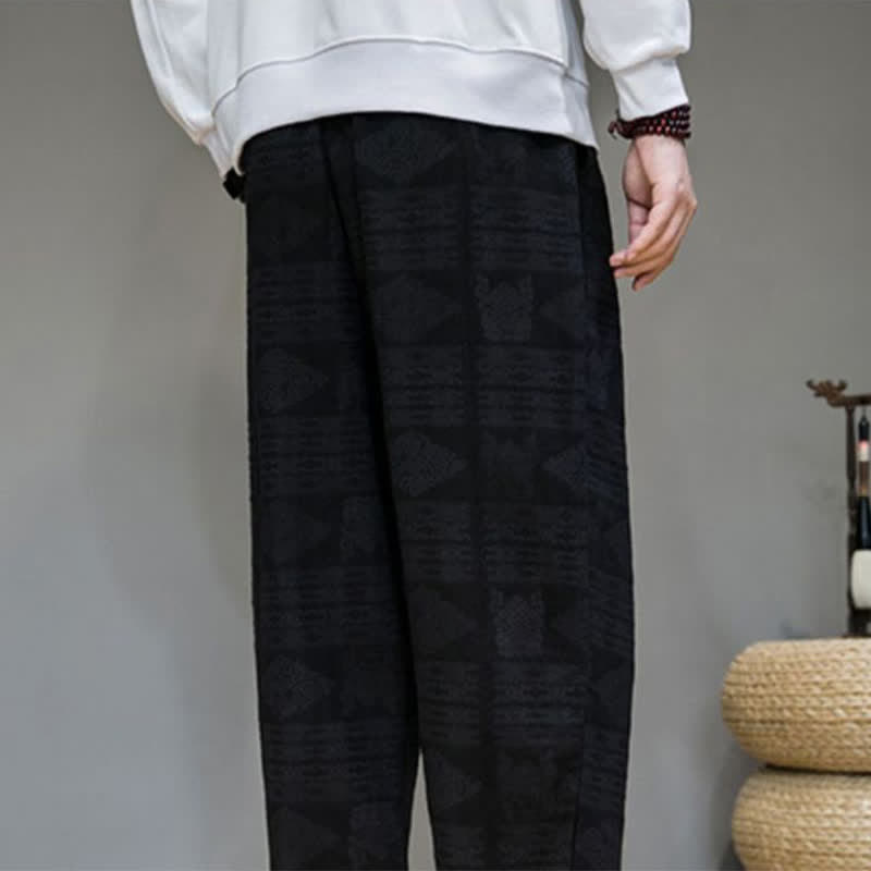 Buddha Stones Lässige lange Herrenhose im Vintage-Stil mit geometrischem Muster für Frühling und Sommer, gerades Bein und Taschen - image 15