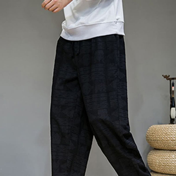 Buddha Stones Lässige lange Herrenhose im Vintage-Stil mit geometrischem Muster für Frühling und Sommer, gerades Bein und Taschen - image 19
