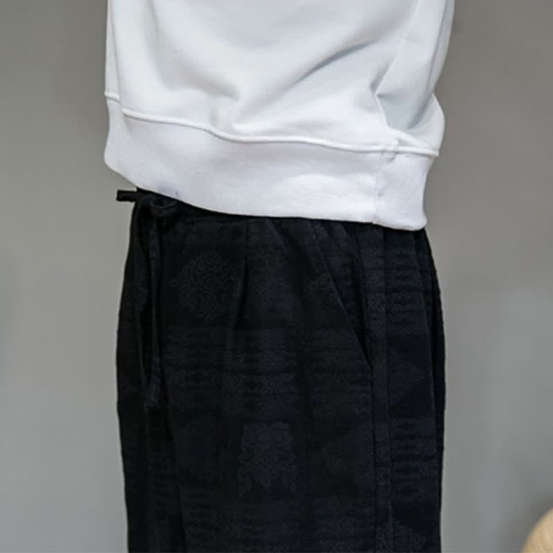 Buddha Stones Lässige lange Herrenhose im Vintage-Stil mit geometrischem Muster für Frühling und Sommer, gerades Bein und Taschen - image 18