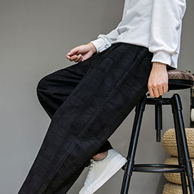 Buddha Stones Lässige lange Herrenhose im Vintage-Stil mit geometrischem Muster für Frühling und Sommer, gerades Bein und Taschen - image 13