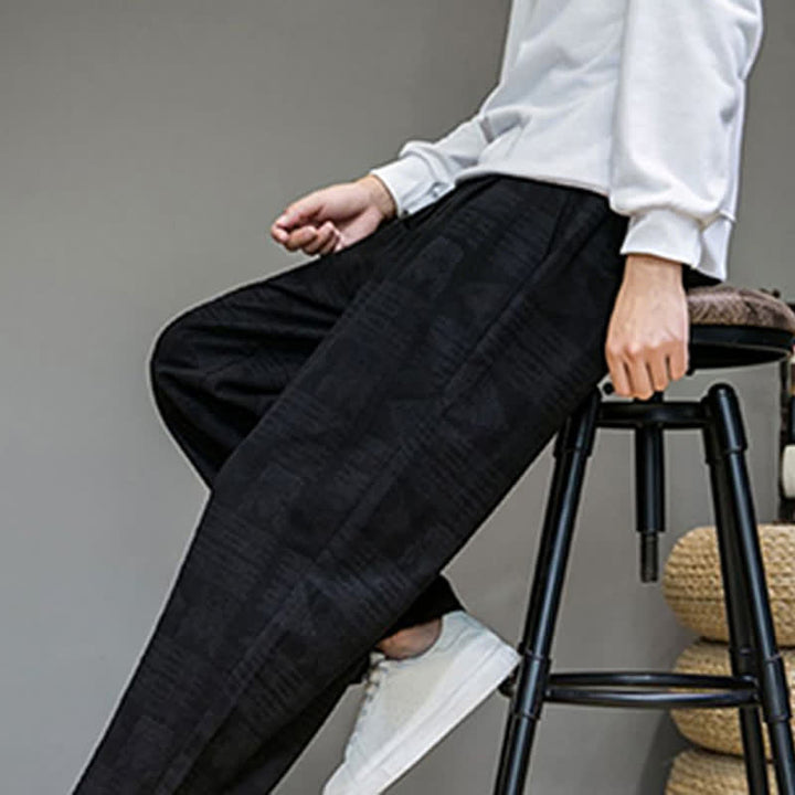Buddha Stones Lässige lange Herrenhose im Vintage-Stil mit geometrischem Muster für Frühling und Sommer, gerades Bein und Taschen - image 13