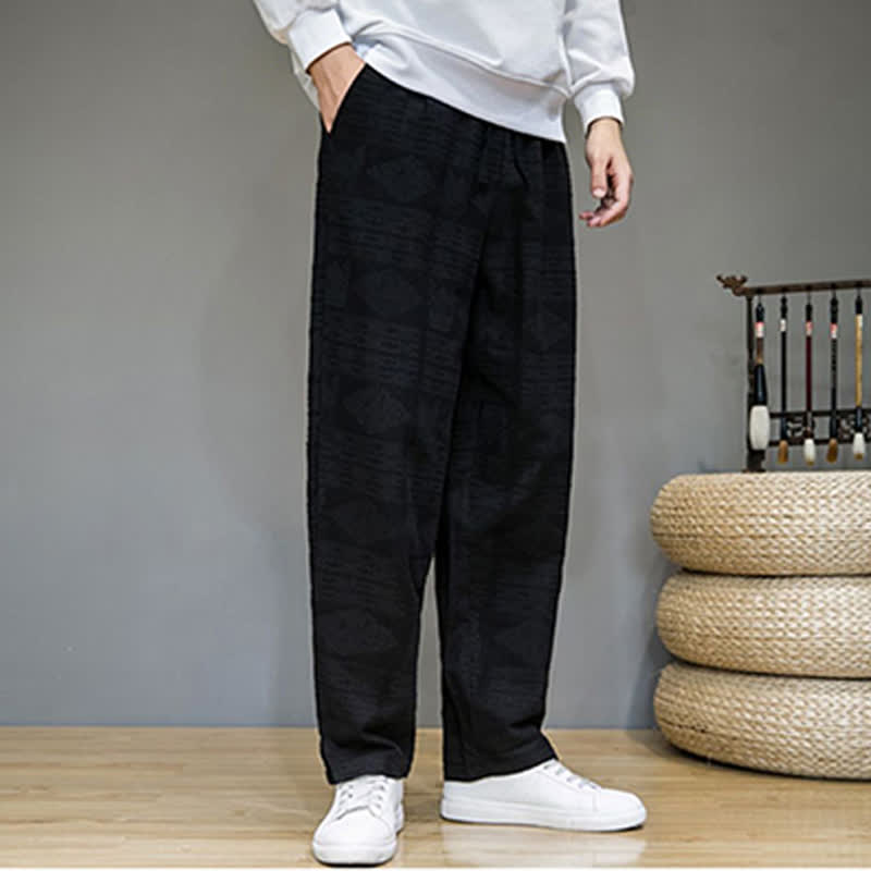 Buddha Stones Lässige lange Herrenhose im Vintage-Stil mit geometrischem Muster für Frühling und Sommer, gerades Bein und Taschen - image 10
