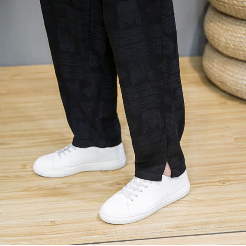 Buddha Stones Lässige lange Herrenhose im Vintage-Stil mit geometrischem Muster für Frühling und Sommer, gerades Bein und Taschen - image 20