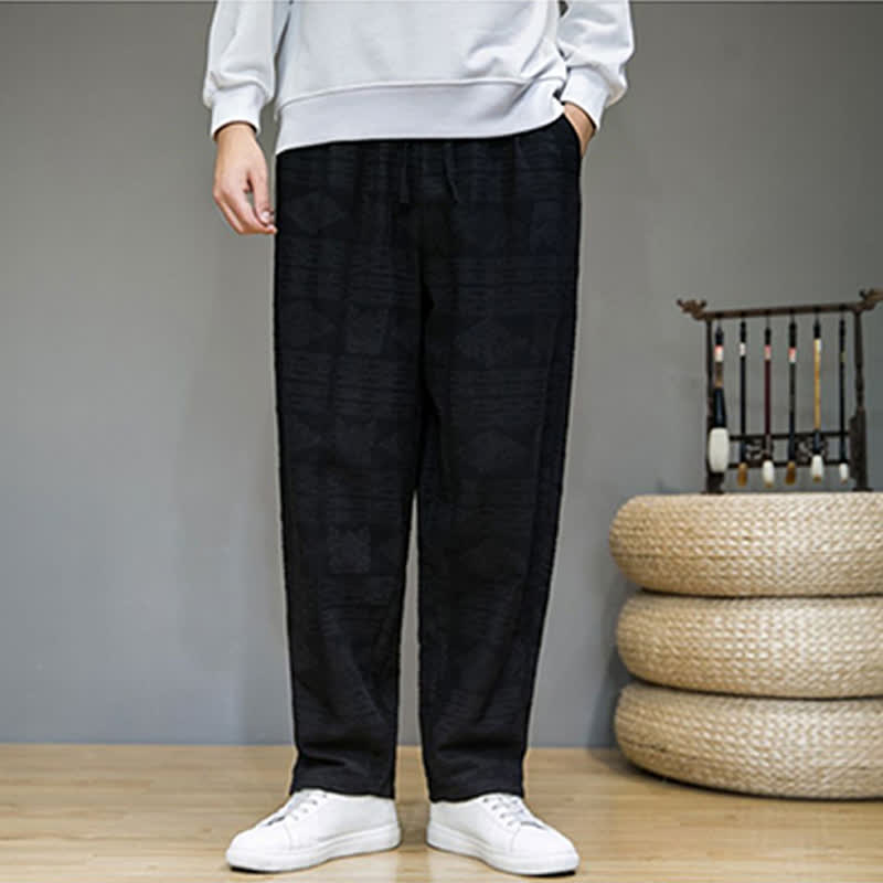 Buddha Stones Lässige lange Herrenhose im Vintage-Stil mit geometrischem Muster für Frühling und Sommer, gerades Bein und Taschen - image 11
