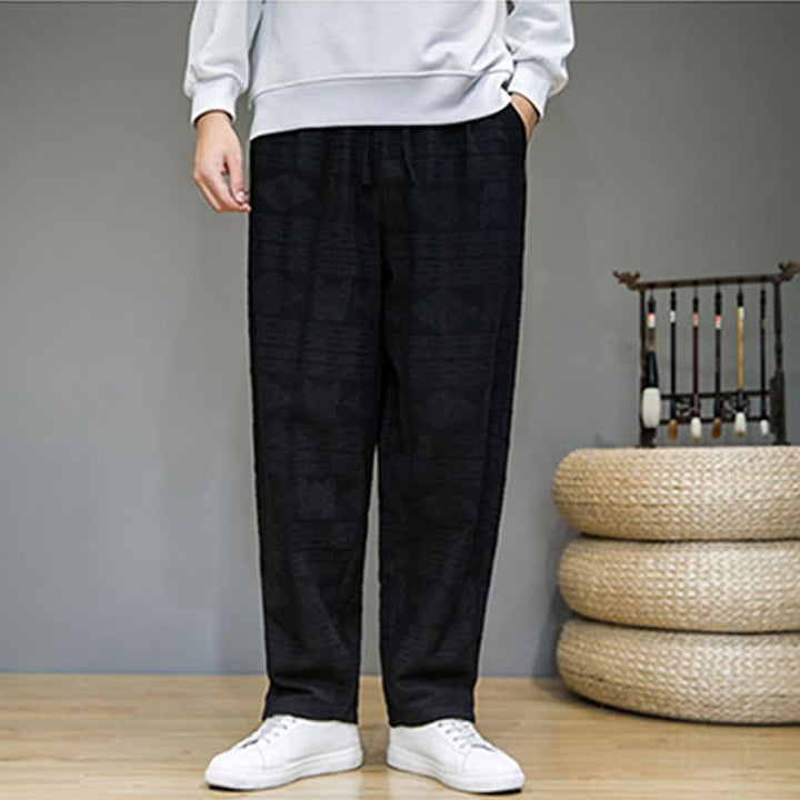 Buddha Stones Lässige lange Herrenhose im Vintage-Stil mit geometrischem Muster für Frühling und Sommer, gerades Bein und Taschen - image 11