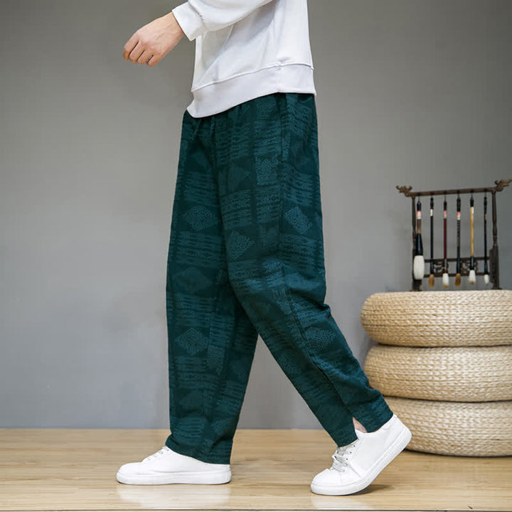 Buddha Stones Lässige lange Herrenhose im Vintage-Stil mit geometrischem Muster für Frühling und Sommer, gerades Bein und Taschen - Türkis - US/UK/AU44, EU54 (4XL) - image 21