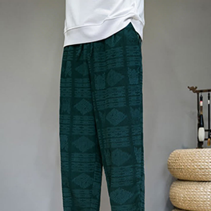Buddha Stones Lässige lange Herrenhose im Vintage-Stil mit geometrischem Muster für Frühling und Sommer, gerades Bein und Taschen - image 27