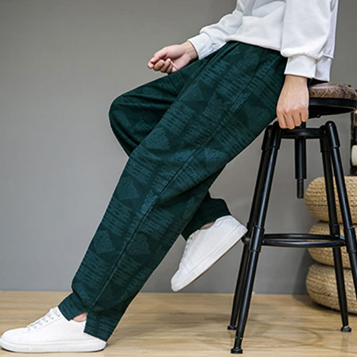 Buddha Stones Lässige lange Herrenhose im Vintage-Stil mit geometrischem Muster für Frühling und Sommer, gerades Bein und Taschen - image 25