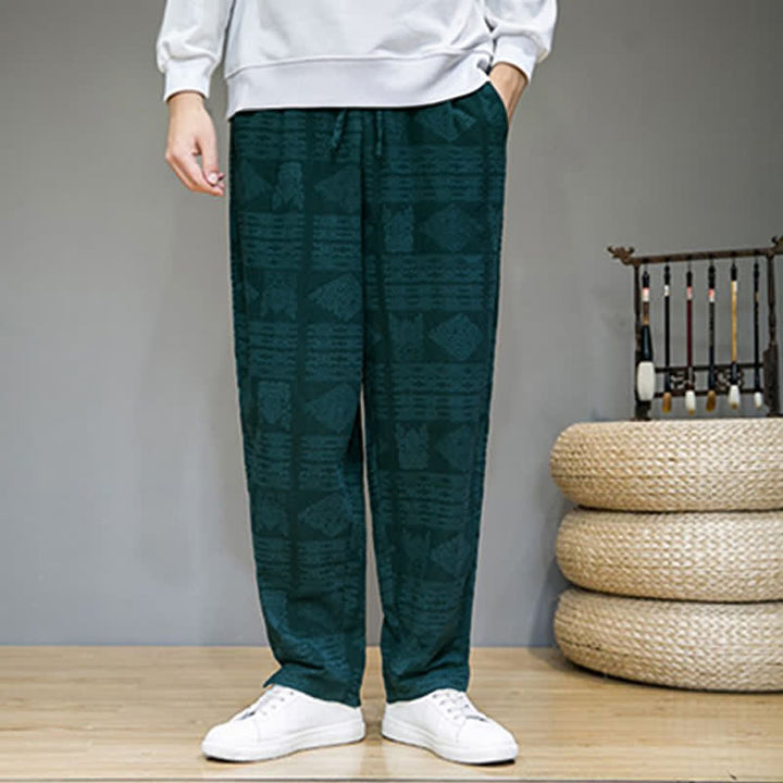 Buddha Stones Lässige lange Herrenhose im Vintage-Stil mit geometrischem Muster für Frühling und Sommer, gerades Bein und Taschen - image 22