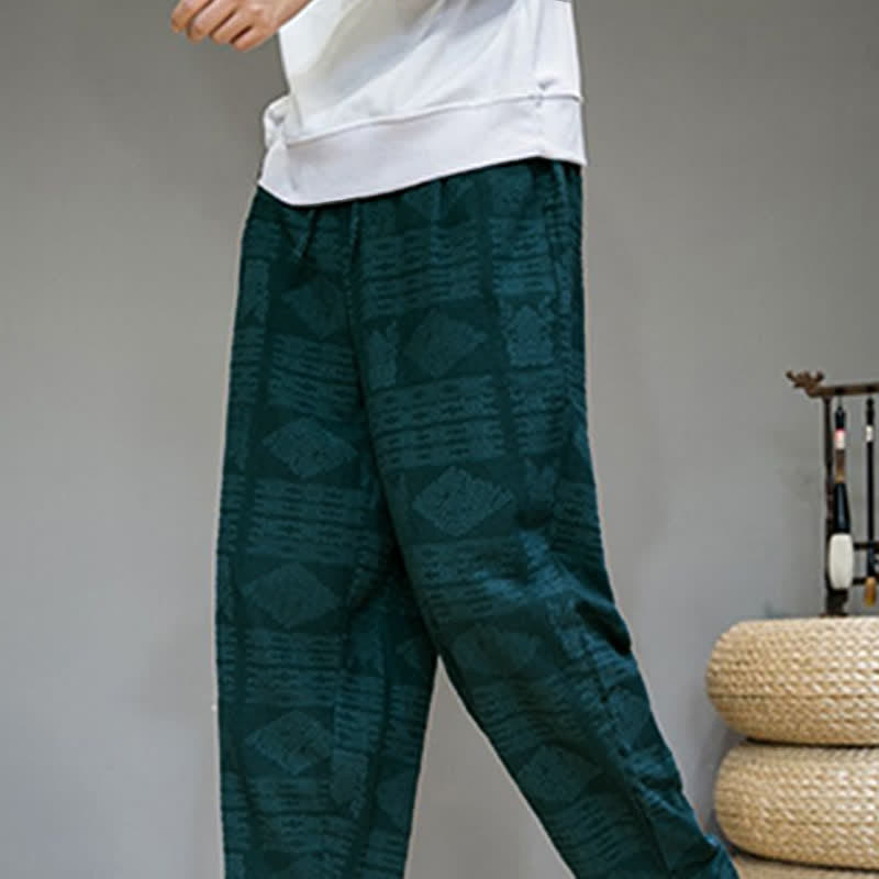 Buddha Stones Lässige lange Herrenhose im Vintage-Stil mit geometrischem Muster für Frühling und Sommer, gerades Bein und Taschen - image 26