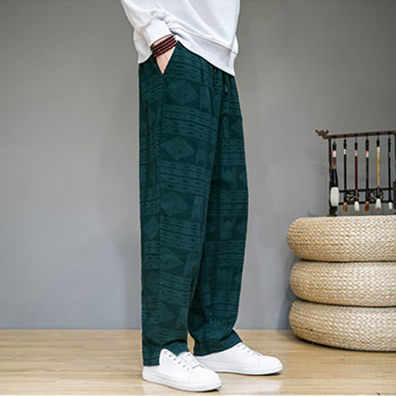Buddha Stones Lässige lange Herrenhose im Vintage-Stil mit geometrischem Muster für Frühling und Sommer, gerades Bein und Taschen - image 23