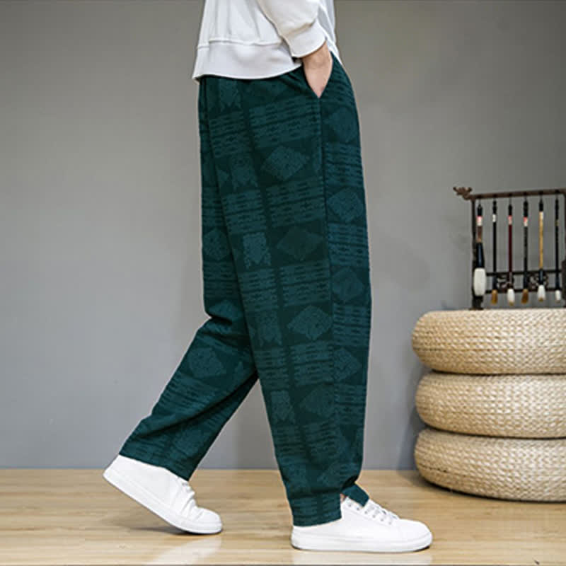 Buddha Stones Lässige lange Herrenhose im Vintage-Stil mit geometrischem Muster für Frühling und Sommer, gerades Bein und Taschen - image 24