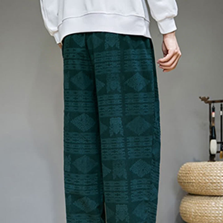 Buddha Stones Lässige lange Herrenhose im Vintage-Stil mit geometrischem Muster für Frühling und Sommer, gerades Bein und Taschen - image 28