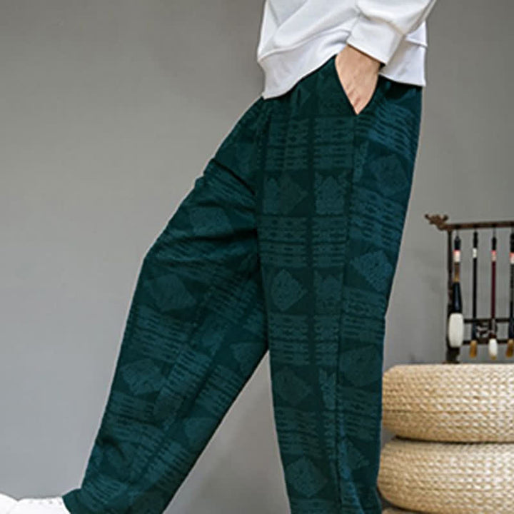 Buddha Stones Lässige lange Herrenhose im Vintage-Stil mit geometrischem Muster für Frühling und Sommer, gerades Bein und Taschen - image 29