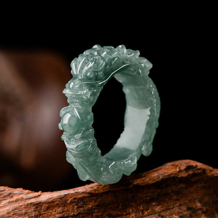 Buddha Stones Natürlicher Jade-Drachen-Erfolgsring - 23 mm - image 0