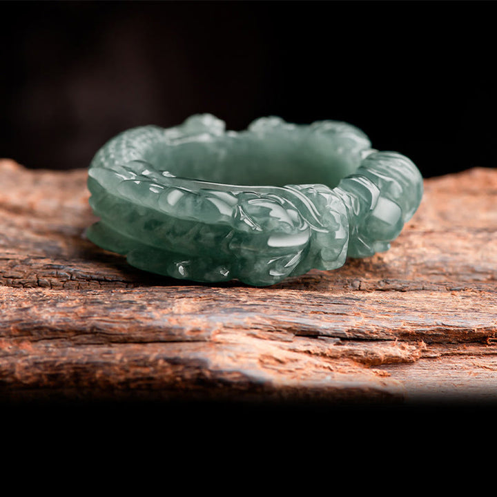 Buddha Stones Natürlicher Jade-Drachen-Erfolgsring - image 3