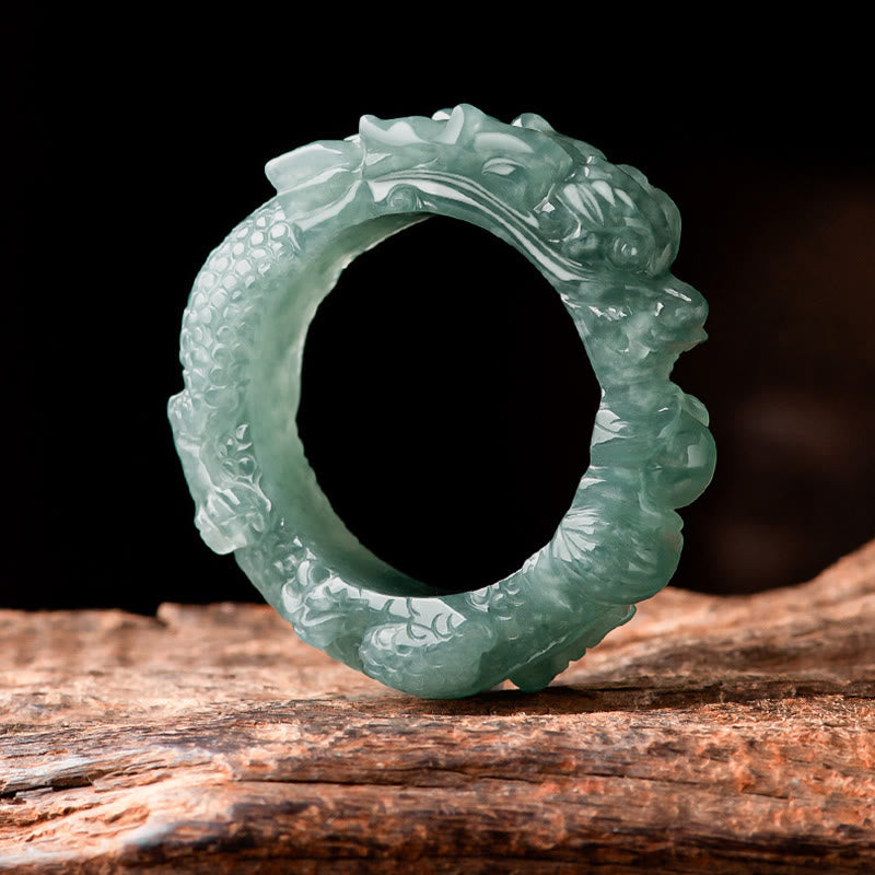 Buddha Stones Natürlicher Jade-Drachen-Erfolgsring - image 8