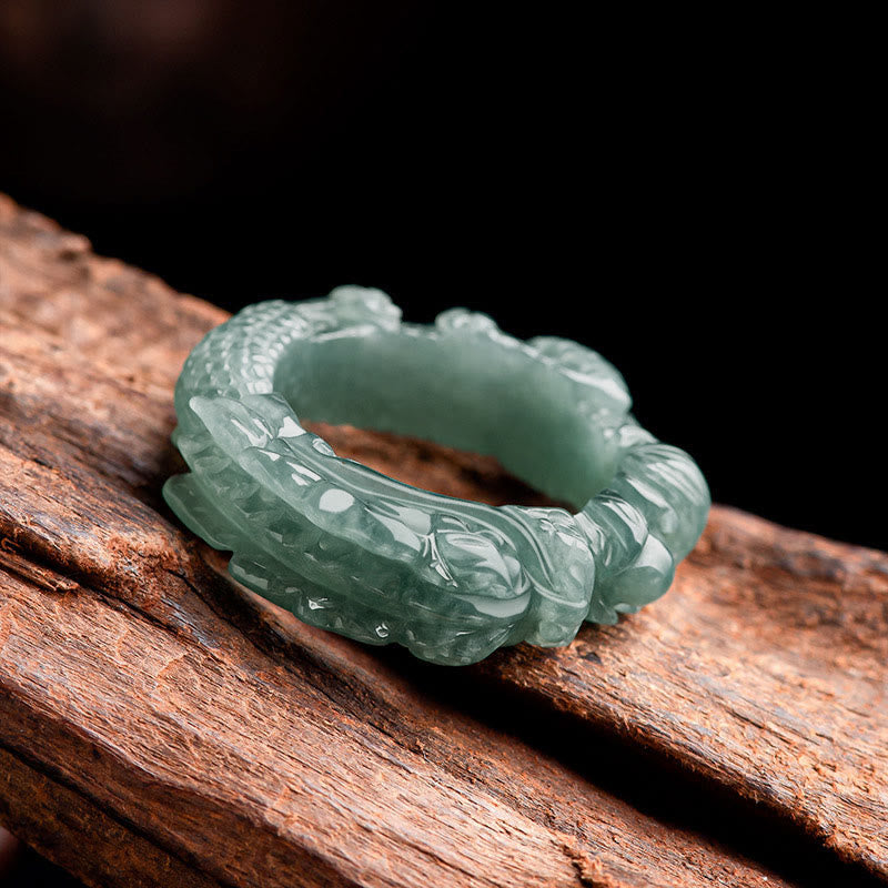 Buddha Stones Natürlicher Jade-Drachen-Erfolgsring - image 1