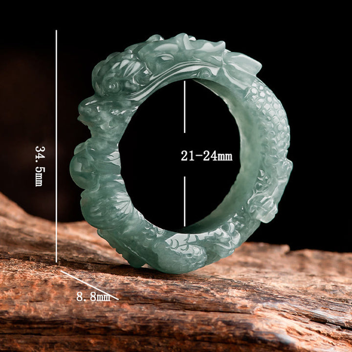 Buddha Stones Natürlicher Jade-Drachen-Erfolgsring - image 9