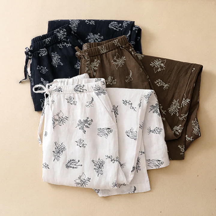 Buddha Stones Lässige Vintage-Sommerhose mit Blumenmuster, Kordelzug, weites Bein und Tasche - image 19
