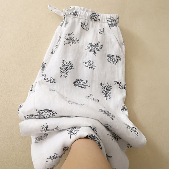 Buddha Stones Lässige Vintage-Sommerhose mit Blumenmuster, Kordelzug, weites Bein und Tasche - image 17