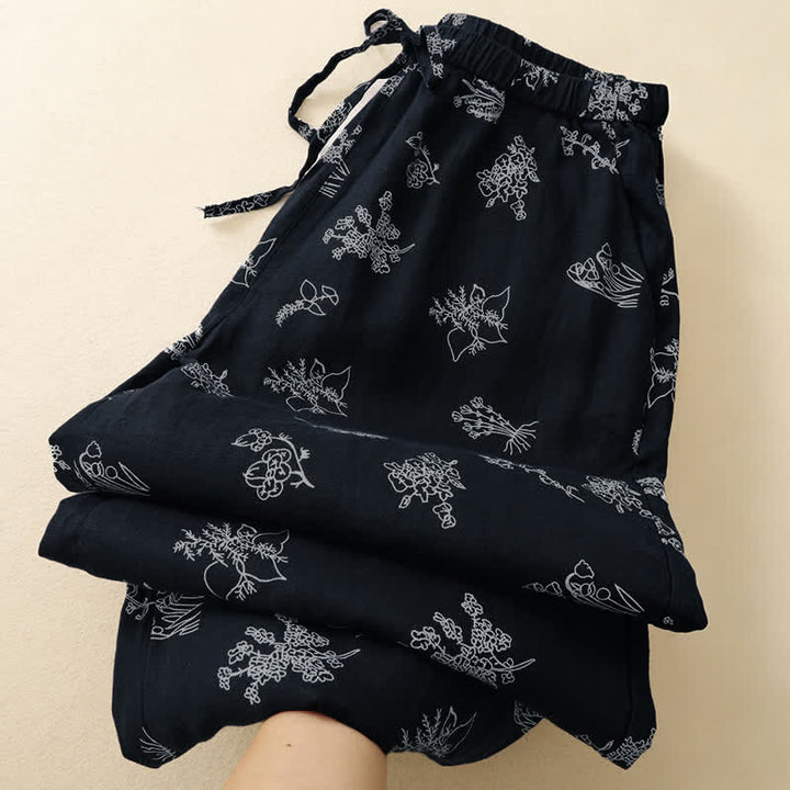 Buddha Stones Lässige Vintage-Sommerhose mit Blumenmuster, Kordelzug, weites Bein und Tasche - image 9