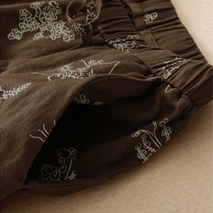 Buddha Stones Lässige Vintage-Sommerhose mit Blumenmuster, Kordelzug, weites Bein und Tasche - image 5