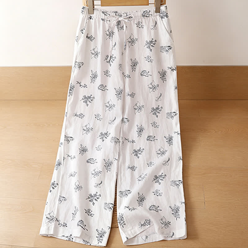 Buddha Stones Lässige Vintage-Sommerhose mit Blumenmuster, Kordelzug, weites Bein und Tasche - image 15
