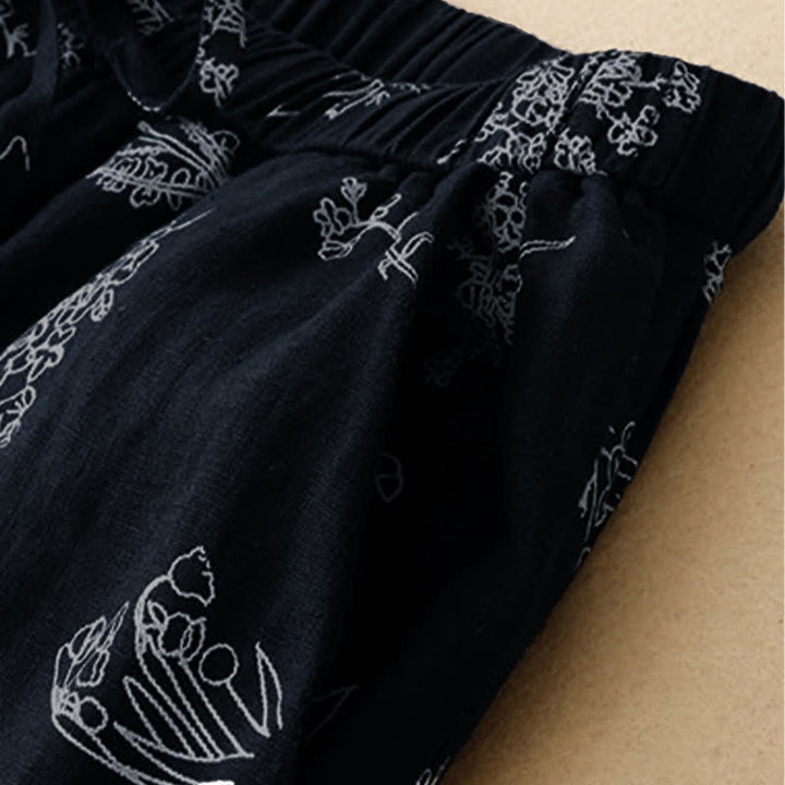 Buddha Stones Lässige Vintage-Sommerhose mit Blumenmuster, Kordelzug, weites Bein und Tasche - image 12