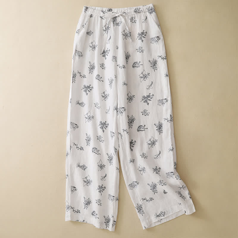 Buddha Stones Lässige Vintage-Sommerhose mit Blumenmuster, Kordelzug, weites Bein und Tasche - Weiß - US8-10, UK/AU12-14, EU40-42 (2XL) - image 14