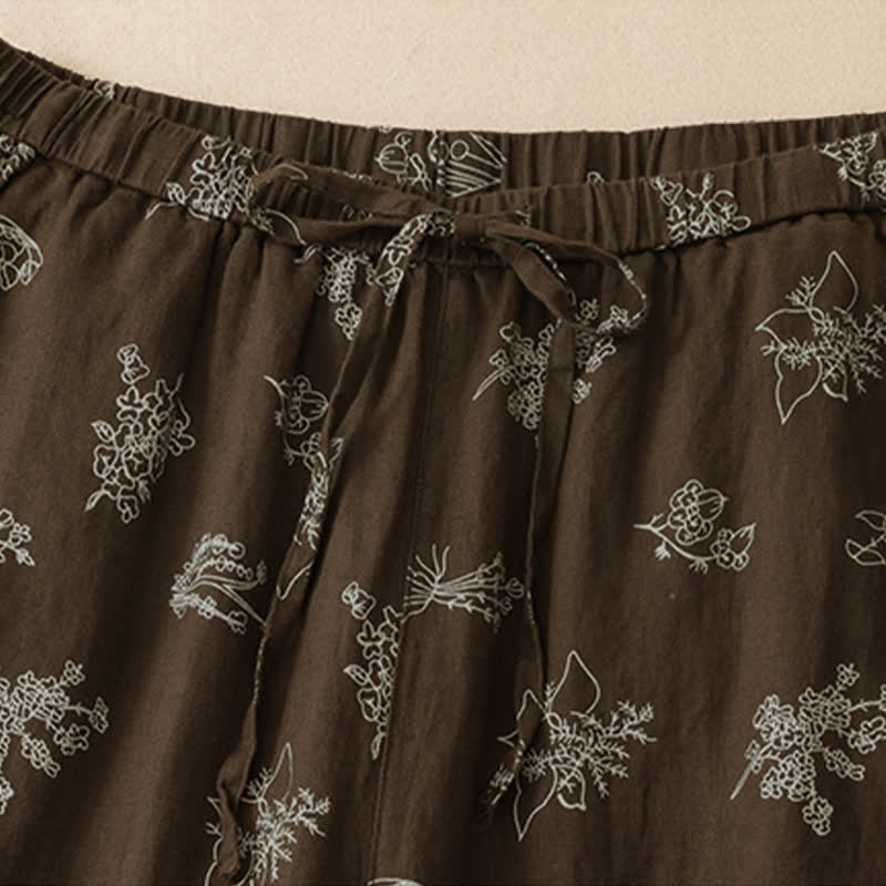 Buddha Stones Lässige Vintage-Sommerhose mit Blumenmuster, Kordelzug, weites Bein und Tasche - image 4
