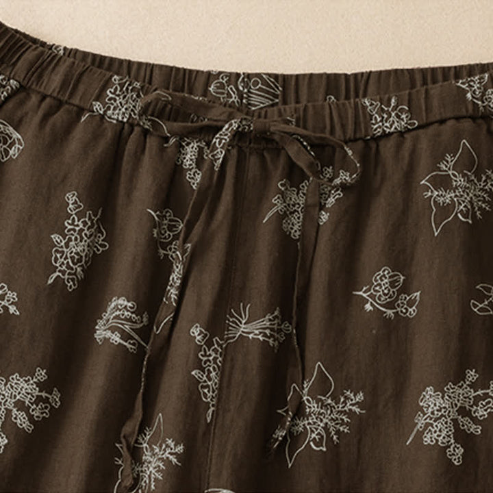 Buddha Stones Lässige Vintage-Sommerhose mit Blumenmuster, Kordelzug, weites Bein und Tasche - image 4