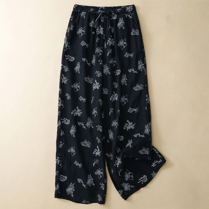 Buddha Stones Lässige Vintage-Sommerhose mit Blumenmuster, Kordelzug, weites Bein und Tasche - Marine - US8-10, UK/AU12-14, EU40-42 (2XL) - image 8