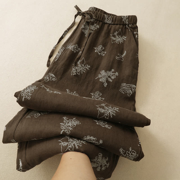 Buddha Stones Lässige Vintage-Sommerhose mit Blumenmuster, Kordelzug, weites Bein und Tasche - image 3
