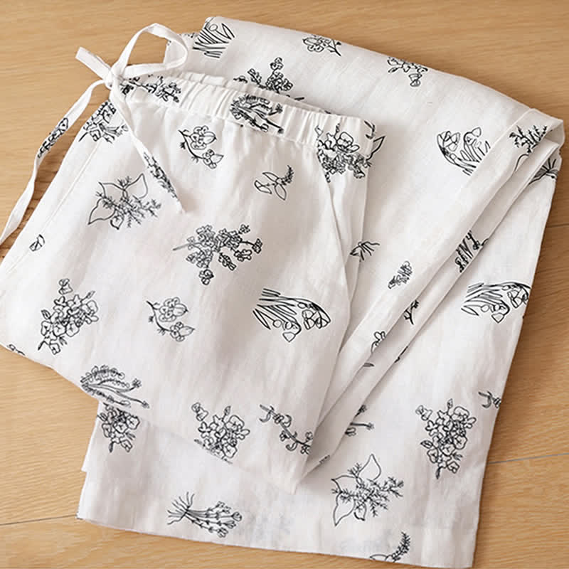 Buddha Stones Lässige Vintage-Sommerhose mit Blumenmuster, Kordelzug, weites Bein und Tasche - image 16