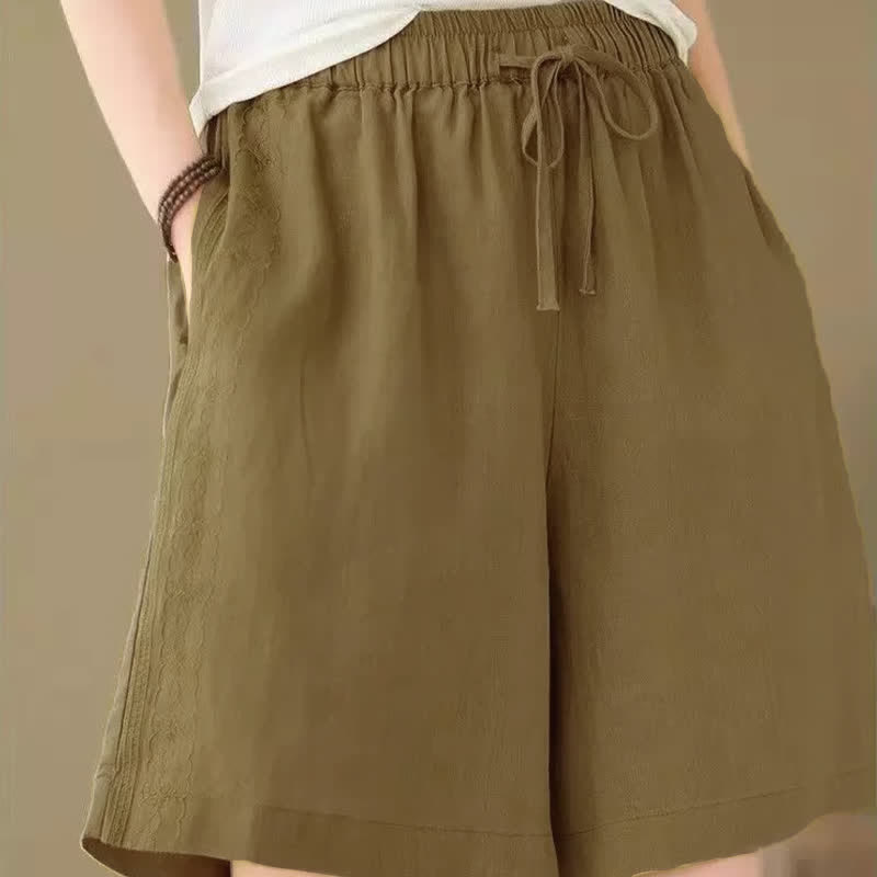 Buddha Stones Lässige, einfarbige Damen-Shorts mit Kordelzug und Tasche für den Sommer. - image 3