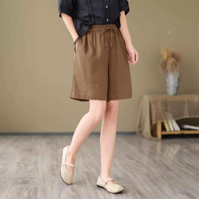 Buddha Stones Lässige, einfarbige Damen-Shorts mit Kordelzug und Tasche für den Sommer. - image 14