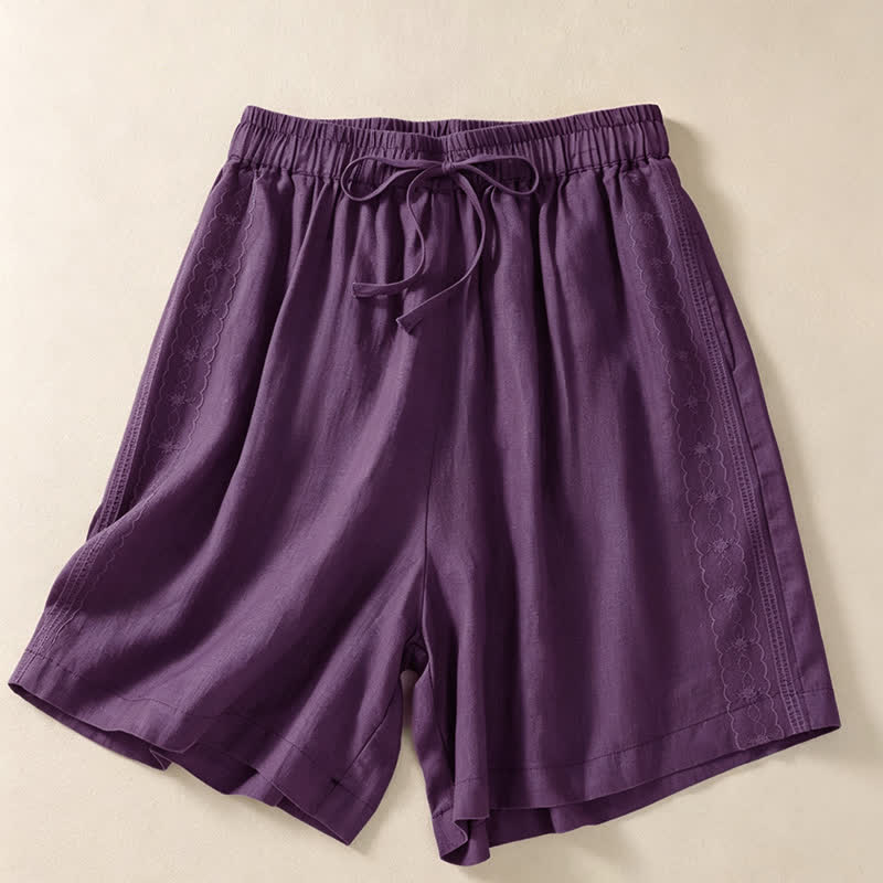 Buddha Stones Lässige, einfarbige Damen-Shorts mit Kordelzug und Tasche für den Sommer. - Lila - US12, UK/AU16, EU44 (3XL) - image 15